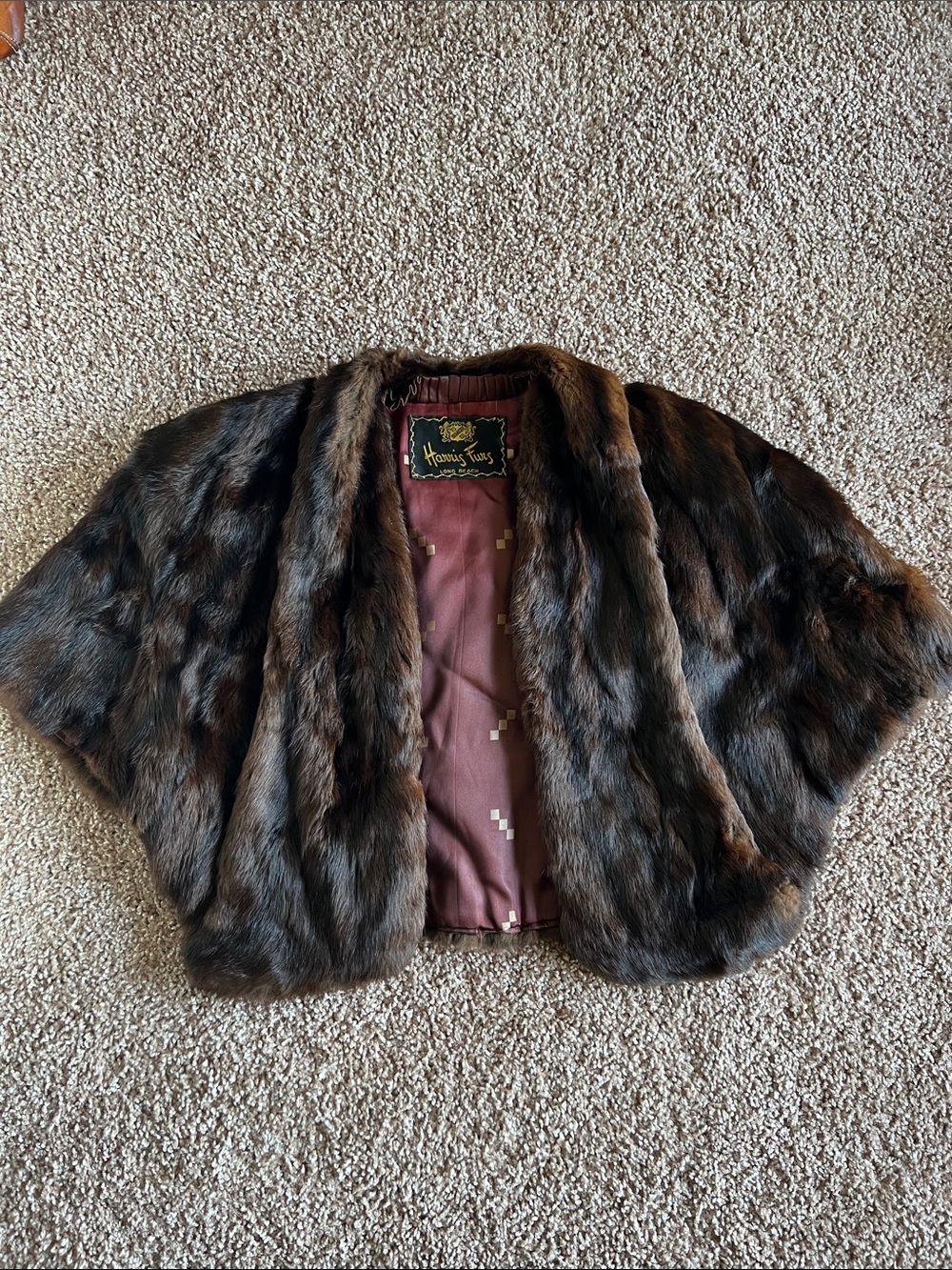 Vintage Brown Fur Stole with Satin Lining - Women's Accessory